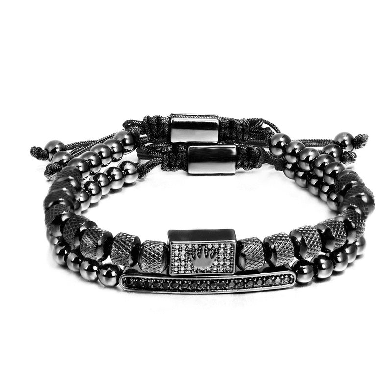 Conjunto 2 Pulseiras SIMPLE CROWN - Joia de Aço Inoxidável Banhado a Ouro e Prata Cravejado Com Zircônia