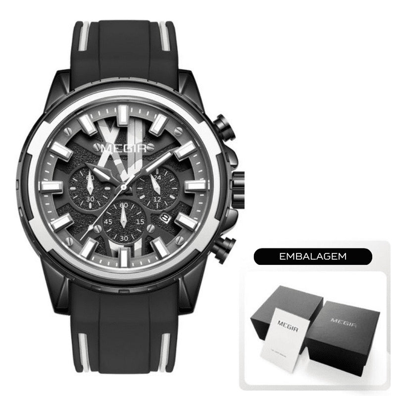 Relógio Masculino MEGIR SPORT EXPLORER - Design 3D, Cronógrafo, Movimento de Quartzo