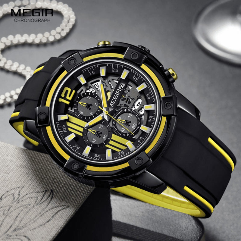 Relógio Masculino Multifuncional Cronógrafo com Pulseira em Silicone MEGIR CRONOGRAPH SPORT