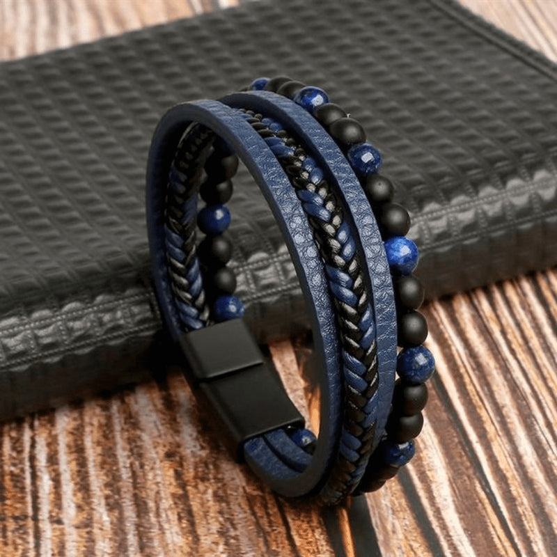 Pulseira em Couro com Pedras e Pingentes THE MAN