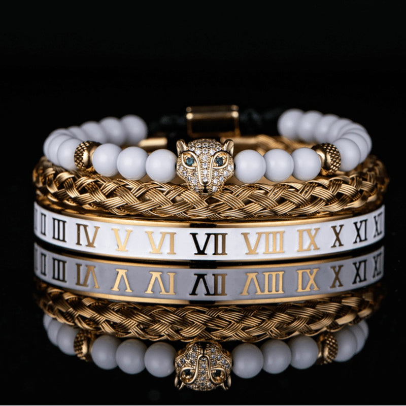 Kit 3 Pulseiras Premium Banhada a Ouro com Strass e Diversos Pingentes ROYAL