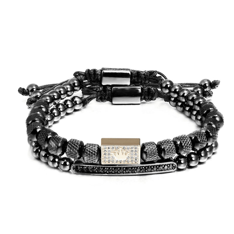Conjunto 2 Pulseiras SIMPLE CROWN - Joia de Aço Inoxidável Banhado a Ouro e Prata Cravejado Com Zircônia