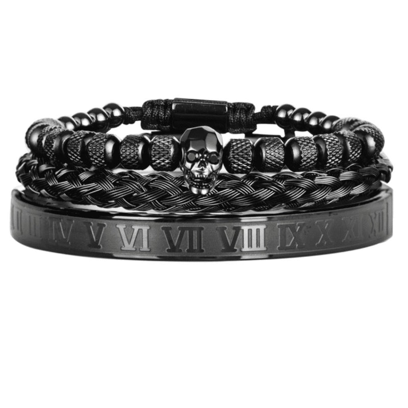 Kit 3 Pulseiras Banhada em Ouro e Prata Caveira OLD SKULL