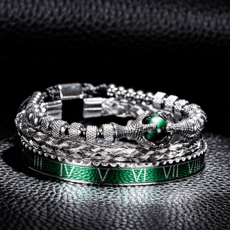 Conjunto De Pulseiras ROYAL EAGLE - Joia Em Aço Inoxidável Com Pedra Natural