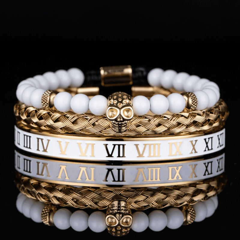 Kit 3 Pulseiras Premium Banhada a Ouro com Strass e Diversos Pingentes ROYAL