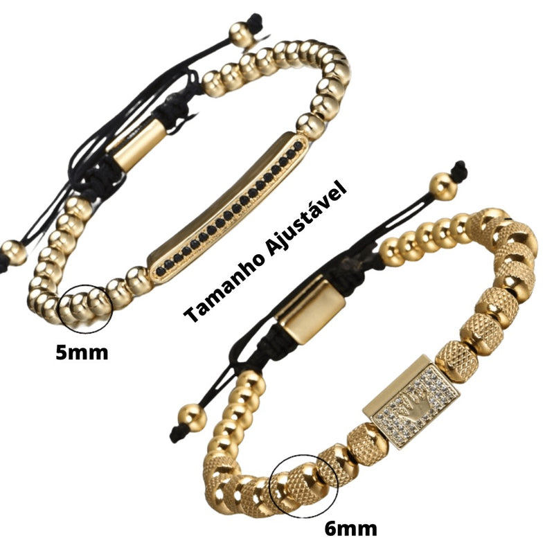 Conjunto 2 Pulseiras SIMPLE CROWN - Joia de Aço Inoxidável Banhado a Ouro e Prata Cravejado Com Zircônia