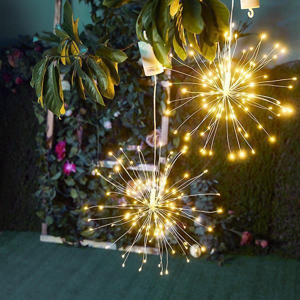 Luminária Estilo Fogos de Artifício em Fio de Cobre com 120 Luzes de LEDs