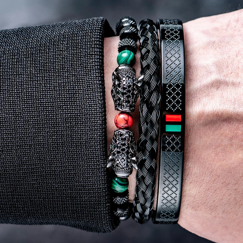 Pulseira DUAL LEOPARD - Joia em Aço Inoxidável Banhada em Ouro e Prata