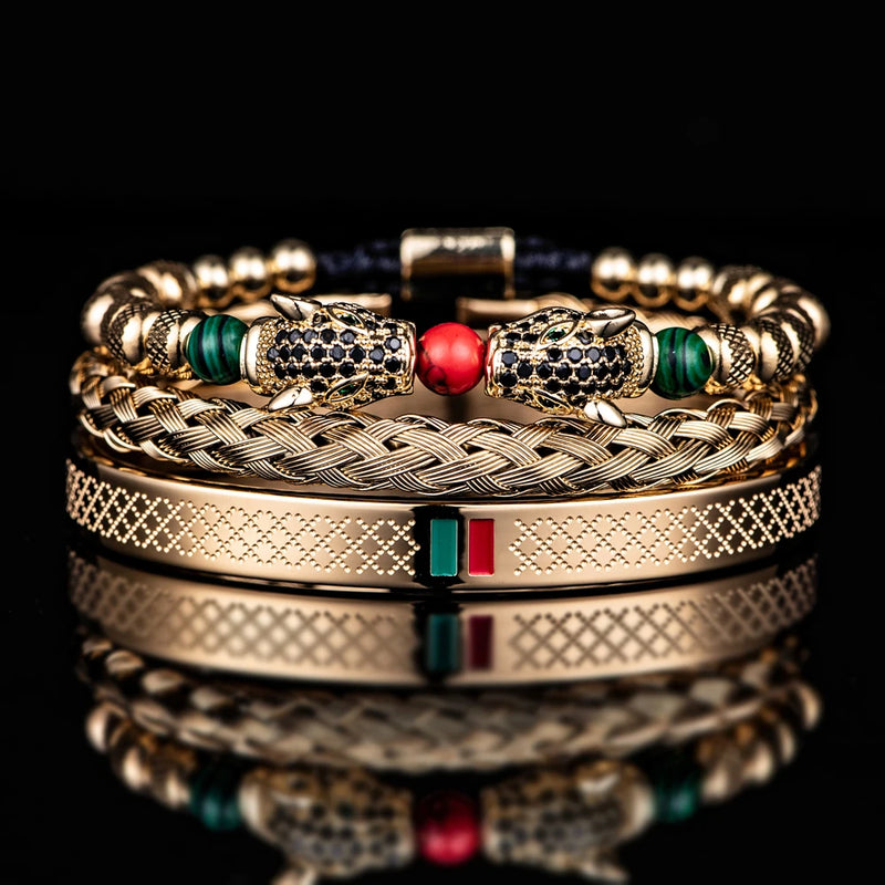 Pulseira DUAL LEOPARD - Joia em Aço Inoxidável Banhada em Ouro e Prata