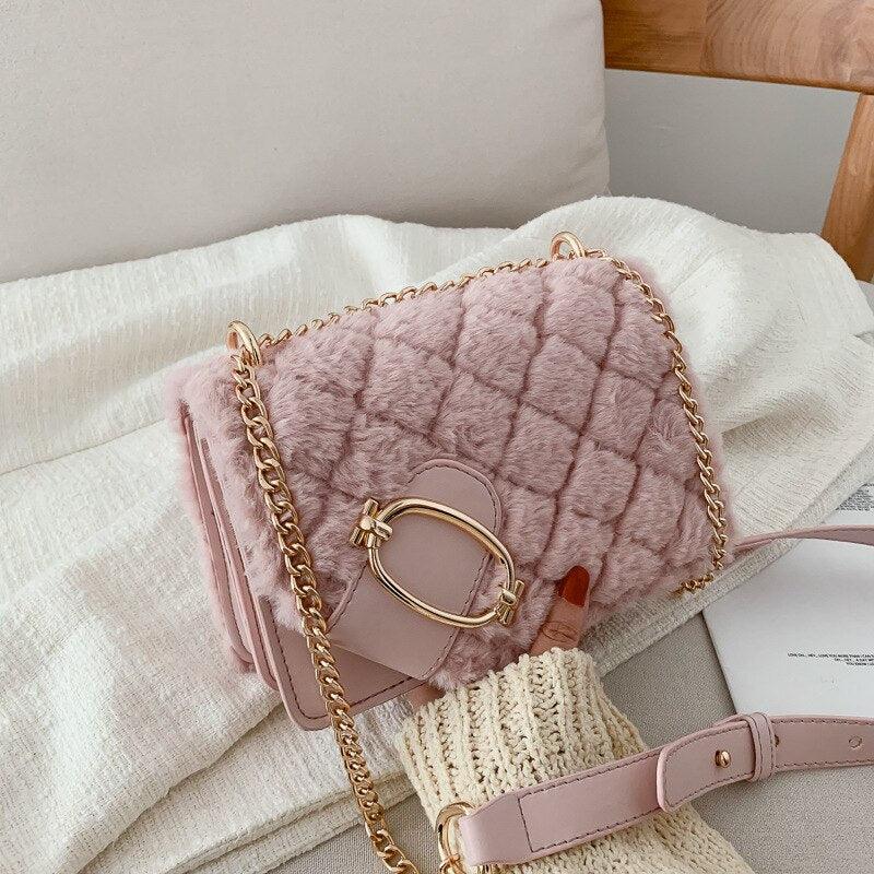 Bolsa FLUZZY PLUSH Em Pelúcia -  Bolsa De Ombro Feminina HandBag - Inov&tec