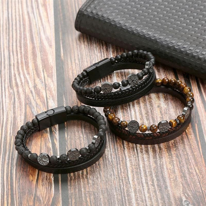Pulseira em Couro com Pedras e Pingentes THE MAN