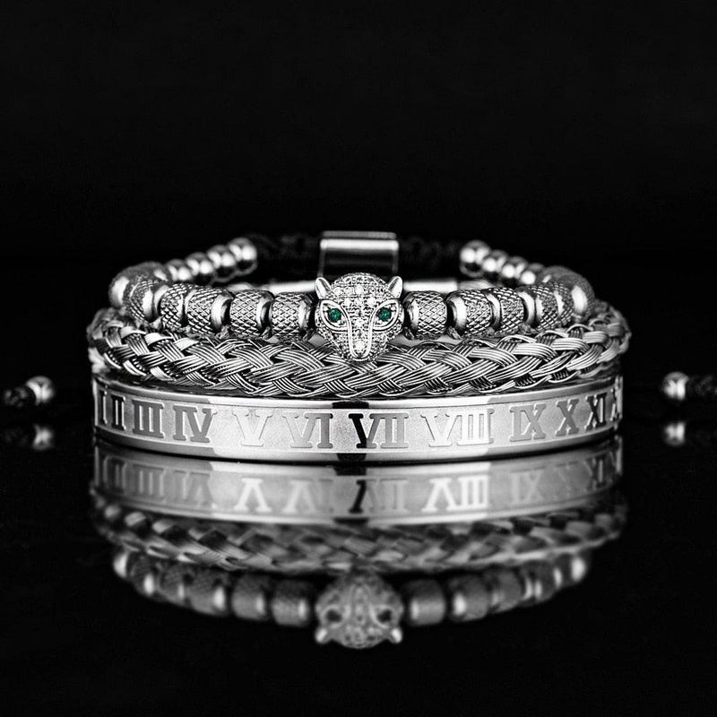 Kit de 3 Pulseiras Banhadas a Ouro e Prata Cravejadas com Cristais De Zircônia LUXURY PANTHER