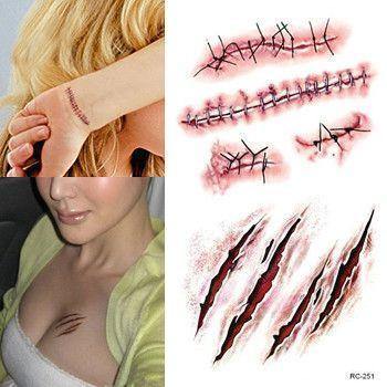 20 Peças de Pacote Duplo - Tatuagens Adesivas de Cicatrizes para Halloween