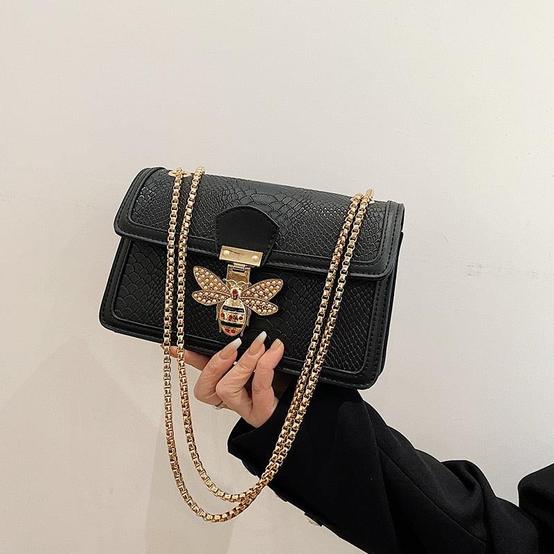 Bolsa LUXURY BEE em Couro PU Pele de Cobra - Bolsa Feminina De Ombro HandBag - Inov&tec