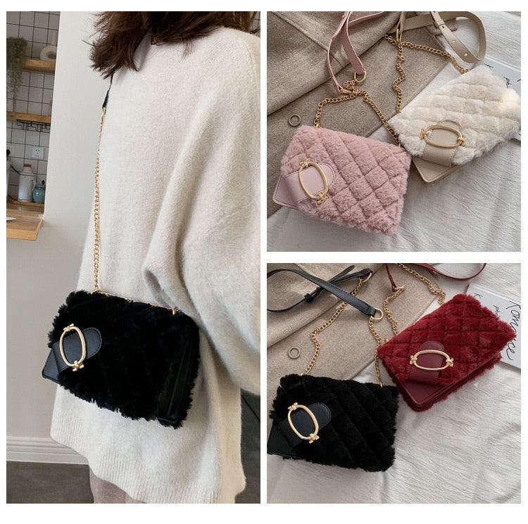 Bolsa FLUZZY PLUSH Em Pelúcia -  Bolsa De Ombro Feminina HandBag - Inov&tec