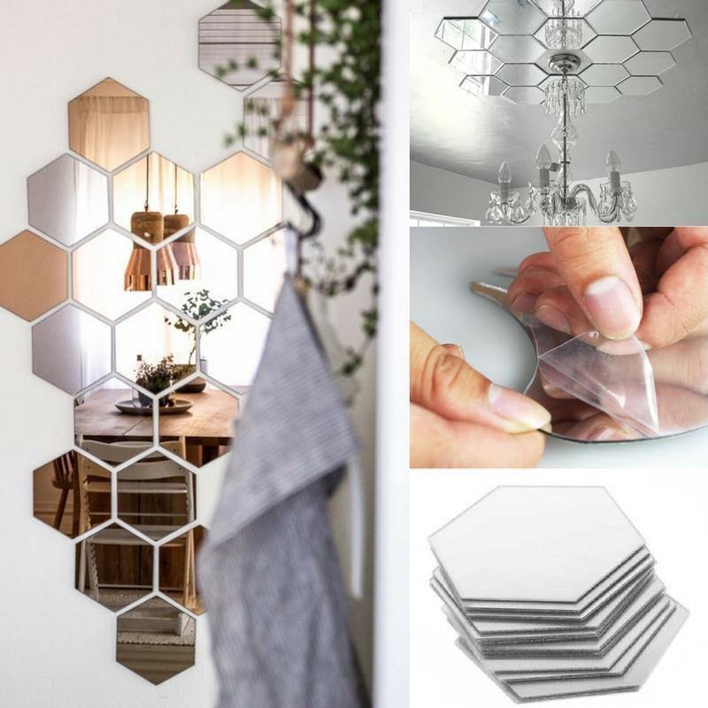 Kit com 12 Espelhos 3D Hexágonos Auto-Adesivos