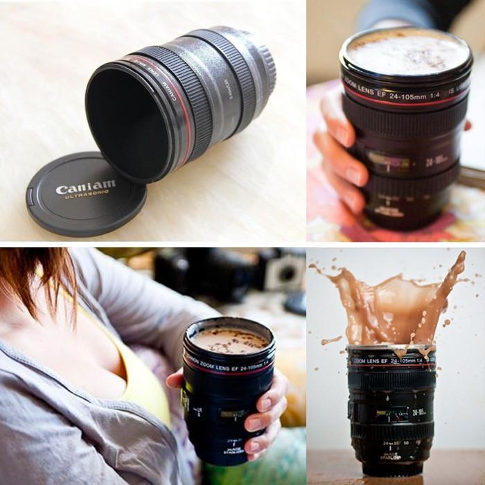 Caneca Lente de Câmera de Aço Inoxidável 300 ml Lens Mug