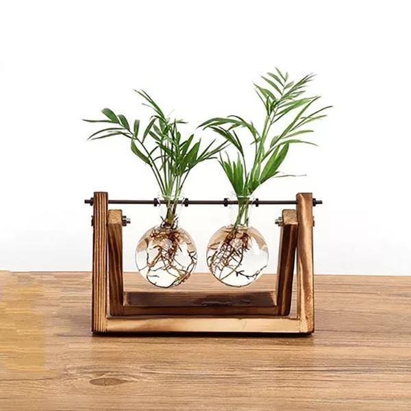 Vasos de Bulbos de Vidro com Suporte de Madeira - Glass Bulb Vase