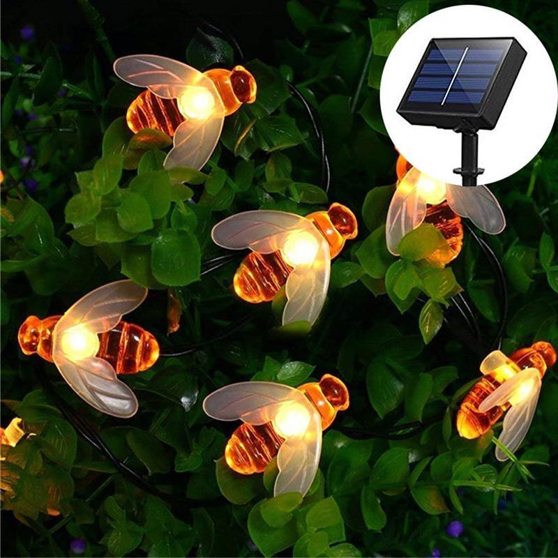 Kit com 20 Luzes de LED em Formato de Abelha à Energia Solar