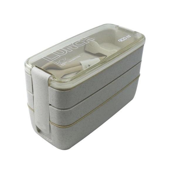 Marmita Fit com 3 Camadas e Garfo + Colher que Funciona como Hashi Lunch Box