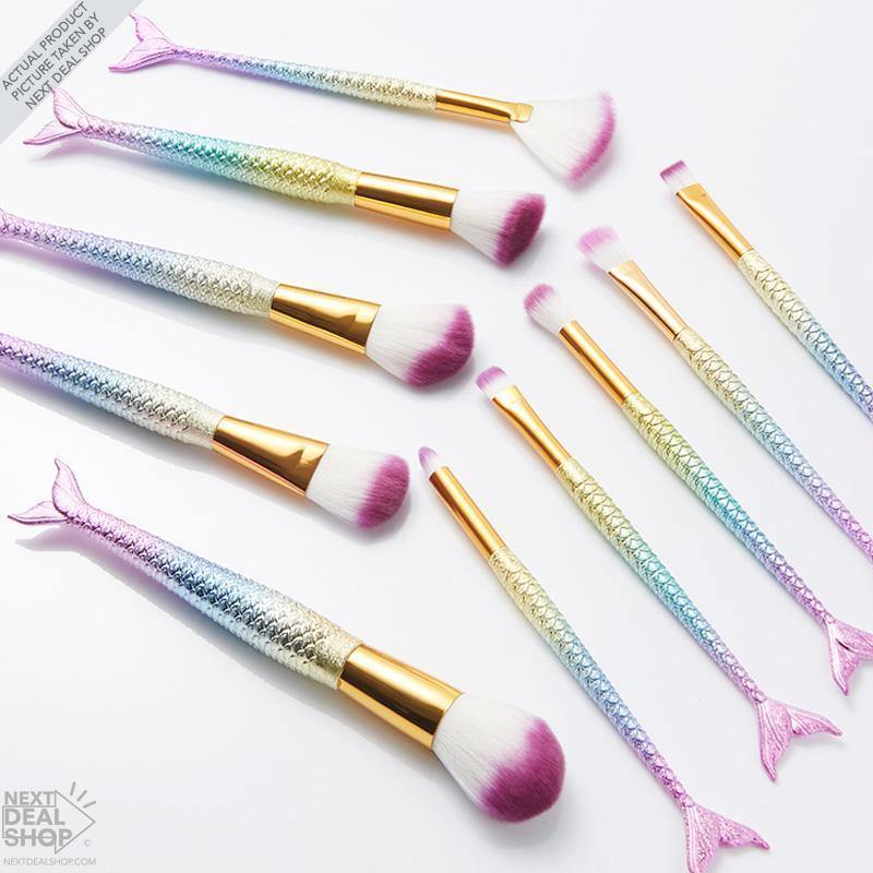 Kit de Pincéis para Maquiagem Sereia - 10 Peças