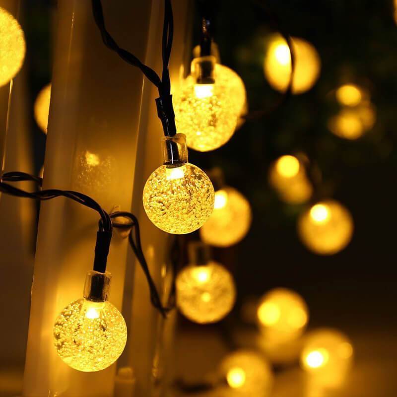 Lâmpadas Pisca-Pisca com 30 Bolas de Cristais à Energia Solar
