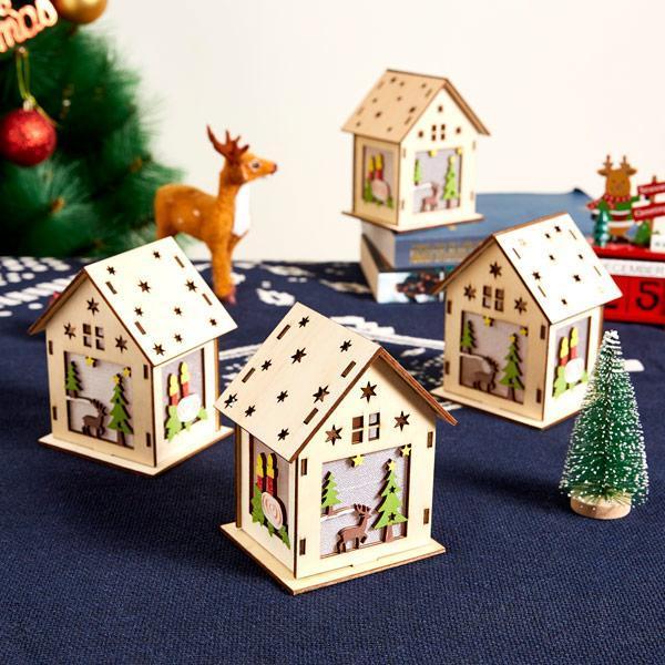 4 Peças de Casinha de Natal DIY LED que Muda de Cor
