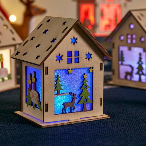 4 Peças de Casinha de Natal DIY LED que Muda de Cor