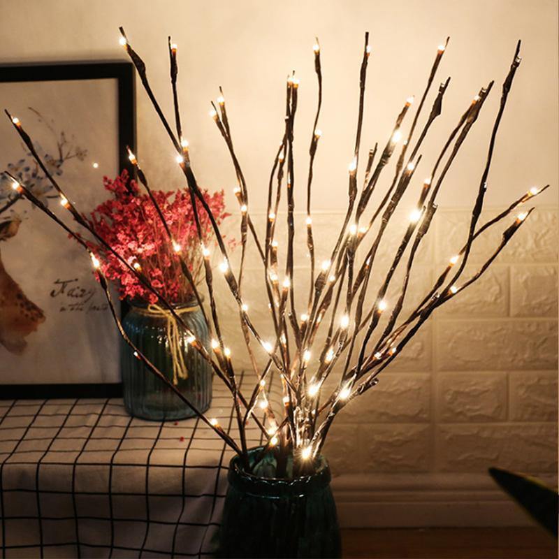 Kit com 10 Galhos de Salgueiro e 40 LEDs Quentes Decorativos de Casa