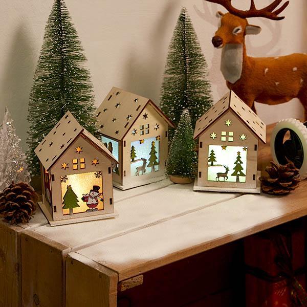 4 Peças de Casinha de Natal DIY LED que Muda de Cor