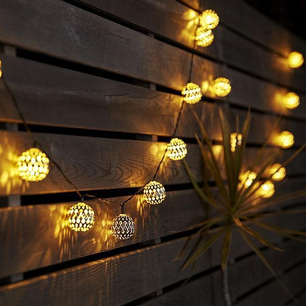 Fio com 20 Bolas de Metal LED com 8 Modos de Iluminação à Energia Solar