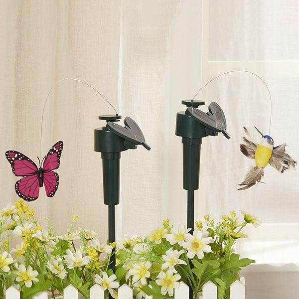 Decoração de Jardim Giratória Movida à Energia Solar Borboleta e Pássaro