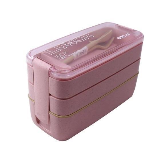 Marmita Fit com 3 Camadas e Garfo + Colher que Funciona como Hashi Lunch Box