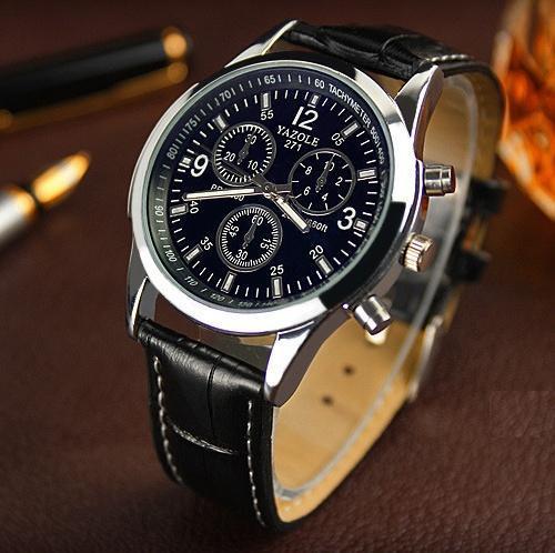 Relógio Masculino de Quartzo com Pulseira em Couro Yazole Classic