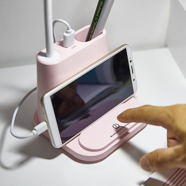 Lâmpada de Mesa LED com Porta de Carregamento USB e Suporte de Caneta