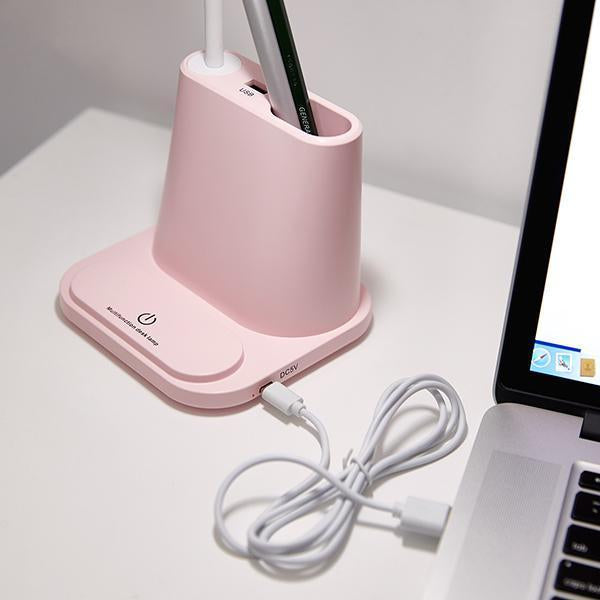 Lâmpada de Mesa LED com Porta de Carregamento USB e Suporte de Caneta