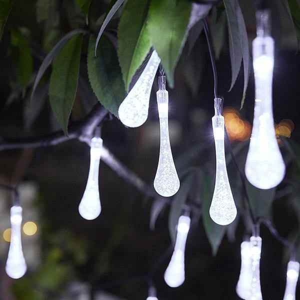 Kit 20 Lâmpadas de LEDs Gota de Orvalho Movido a Energia Solar com 8 modos de Luz